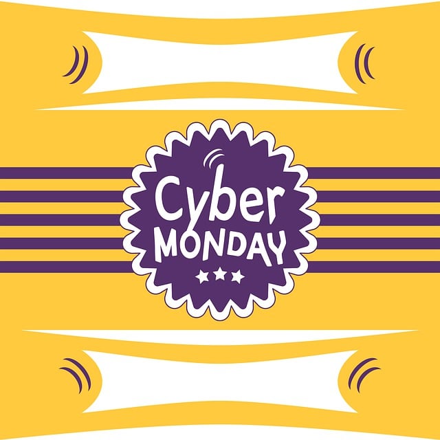 Free cyber monday striped newscard event poster illustration