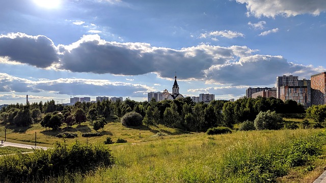Park, Himmel, Bäume, Häuser, Natur