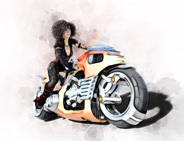 Free motorcycle woman watercolor illustration