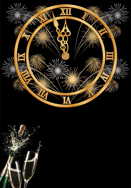 New Years Hintergrund, Uhr, Feuerwerk