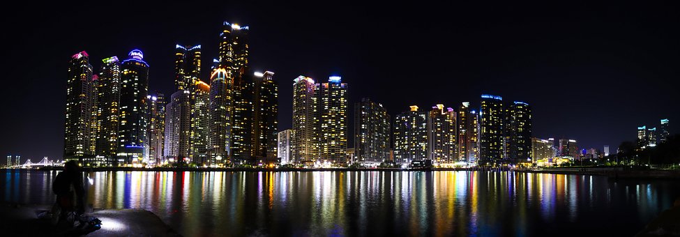 Vidvinkel, Night View, Skyskraber, Busan