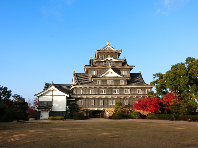 Okayama, Japan, Kasteel, Rood Blad