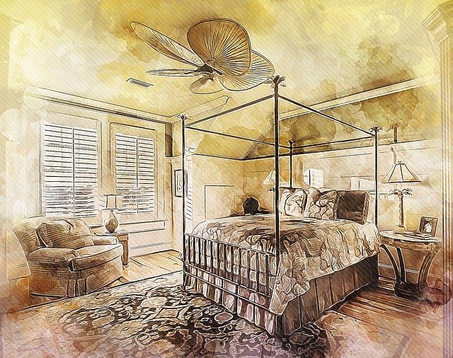 Free bedroom architectural interior illustration