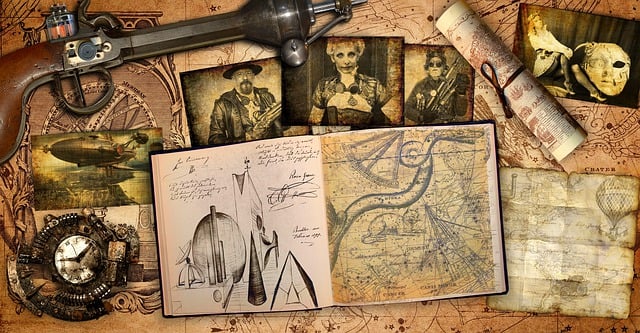 Free steampunk desk maps illustration