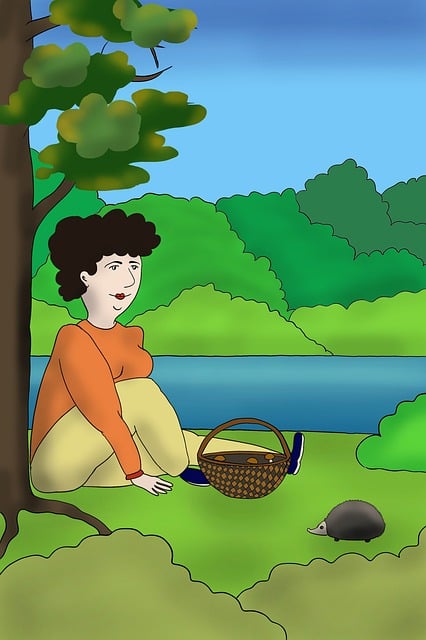 Free woman outdoors basket illustration