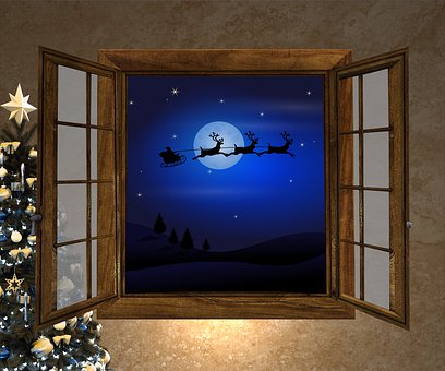 Natal, Papai Noel, Janela, Árvore, Noite