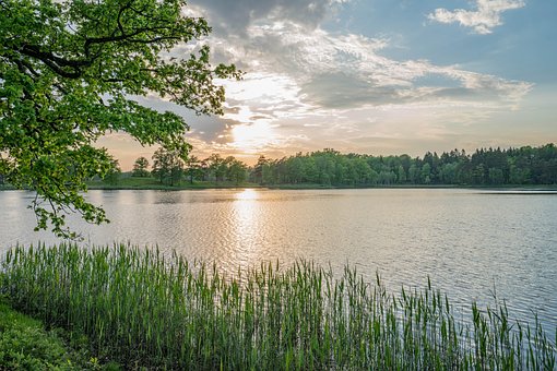 Suécia, Lago, Pôr Do Sol, Paraíso