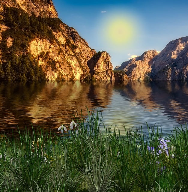 Free landscape lake reflection illustration