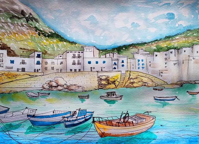 Free sea ocean harbor illustration