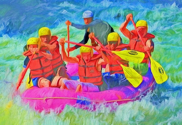 Free rafting whitewater teamwork illustration