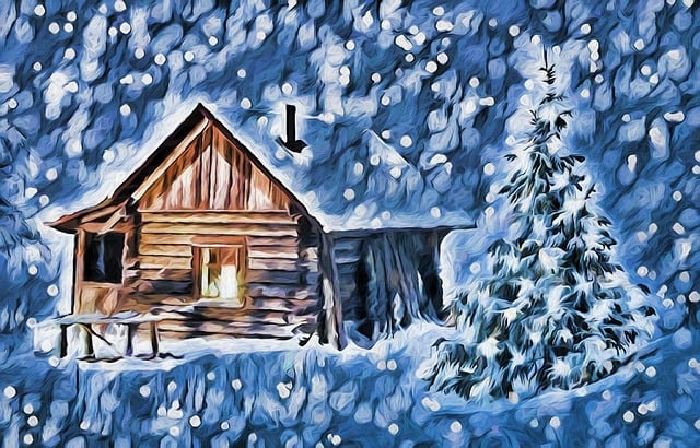 Free winter cabin christmas illustration