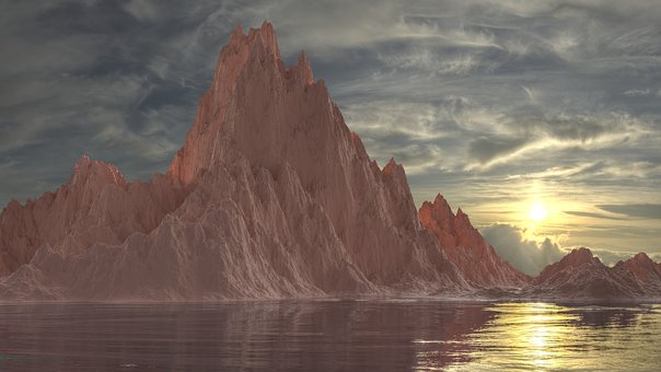 Berg, 3D, Natuur, Terrein, Zonsondergang