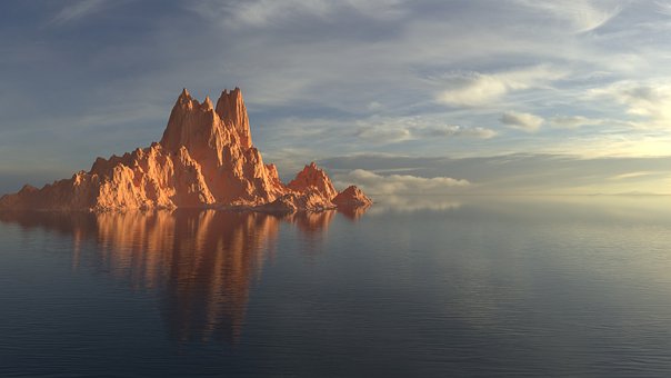 Zeegezicht, Berg, 3D, Natuur, Landschap