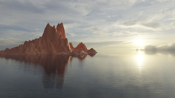 Zeegezicht, Berg, Natuur, Zonsondergang