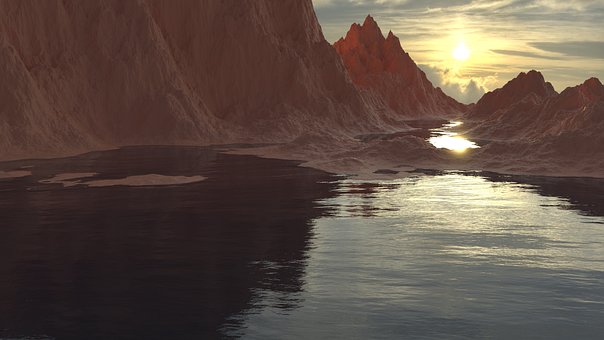 Terrein, 3D, Zonsondergang, Zonsopkomst