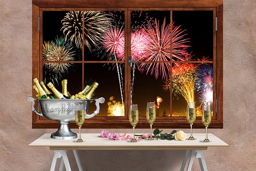 Ano Novo, Fogos De Artifício, Champanhe
