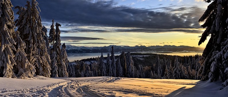 Mountains, Winter, View, Panorama
