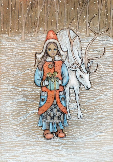 Free new year girl deer illustration