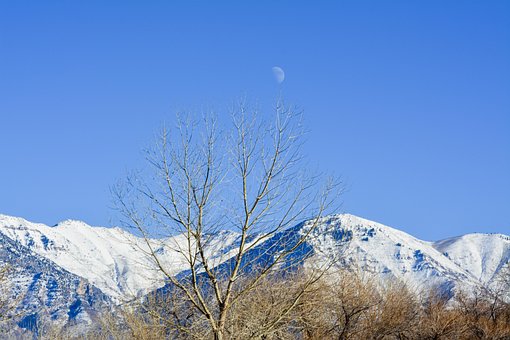 Maan, Berg, Nachthemel, Winter, Sneeuw