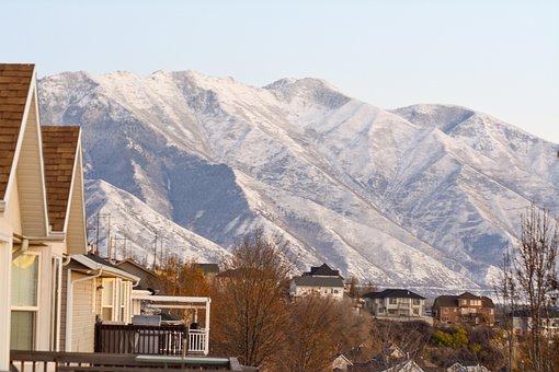 Landschap, Berg, Huizen, Utah, Natuur