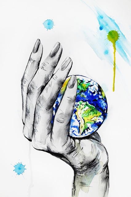 Free hand holding world illustration