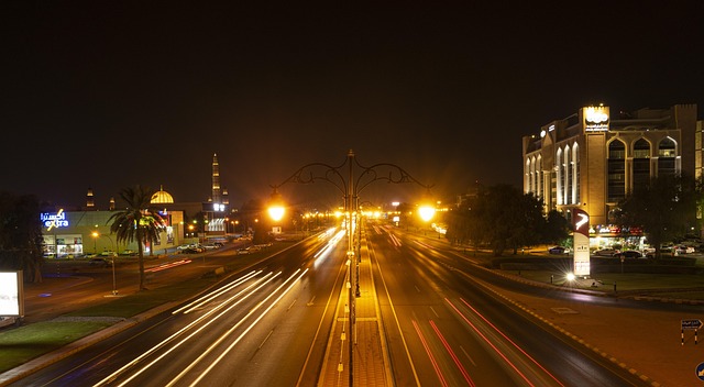 Lightpath, Noite, Rua, Tráfego, Estrada