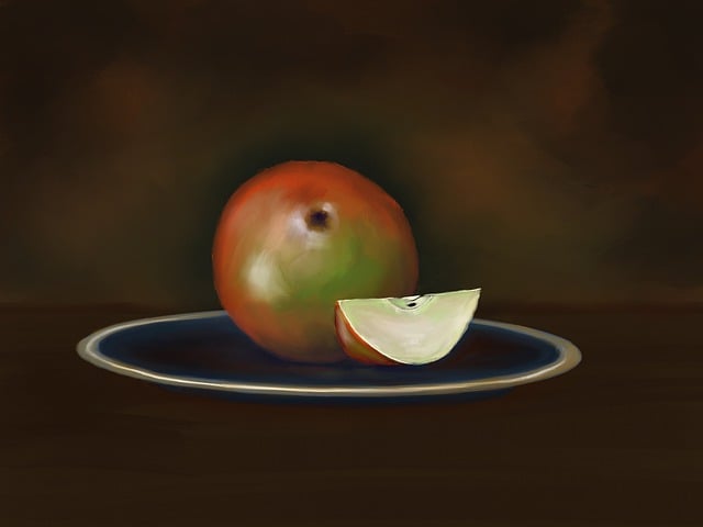 Free still life apple plate illustration
