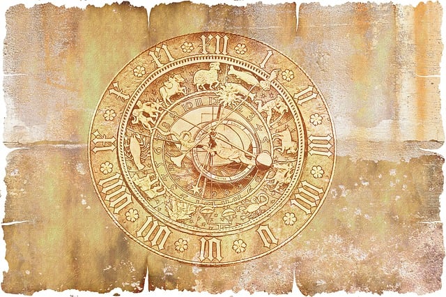 Free parchment paper astronomical clock illustration