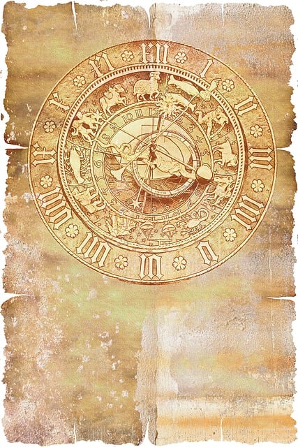 Free parchment paper astronomical clock illustration