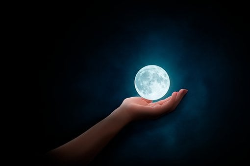 Lua, Mão, Fantasia, Noite, Silhueta