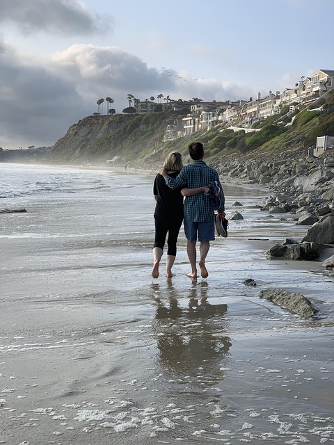 Free Couple Walking Beach photo and picture