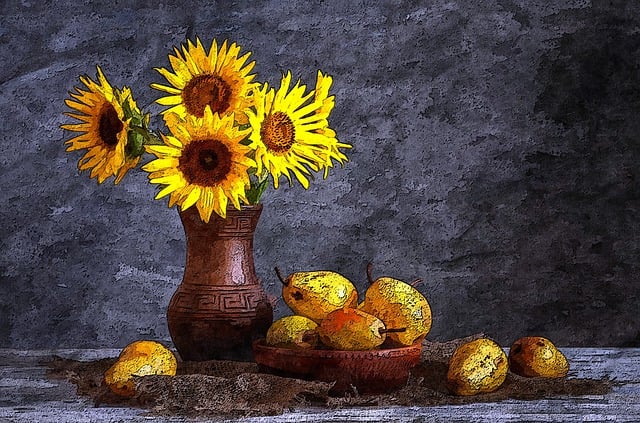 Free yellow flowers fruits vintage illustration