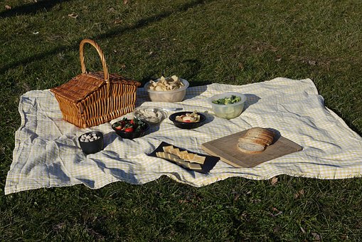Picnic, Mad, Kurv, Tæppe, Frokost