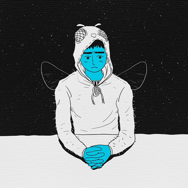 Free cartoon hand-painted fly illustration