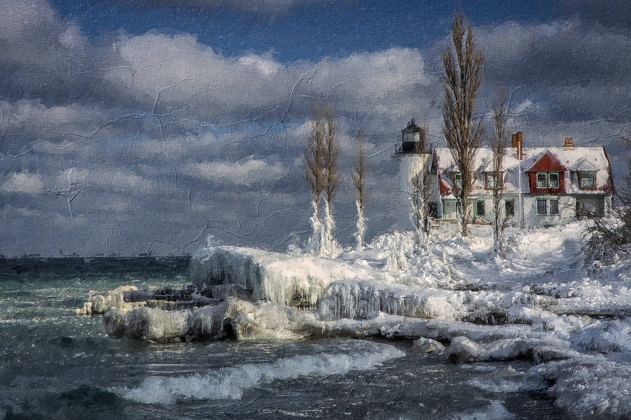Winter, Schnee, Eis, Ozean, Küstenlinie
