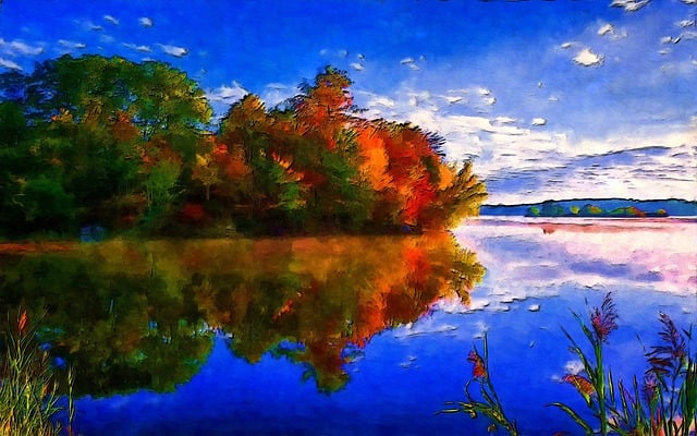 Free reflection autumn water illustration