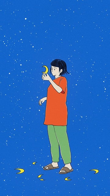 Free painting girl moon illustration