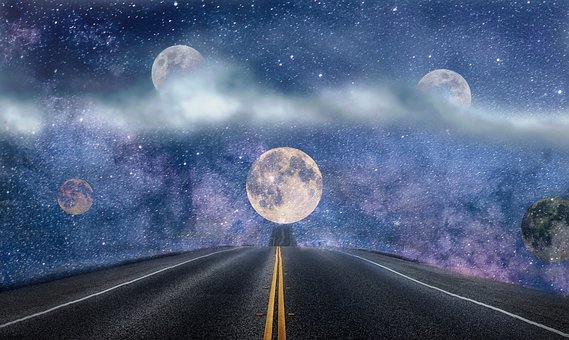 Galaxya, Stjerner, Måne, Natt, Planet
