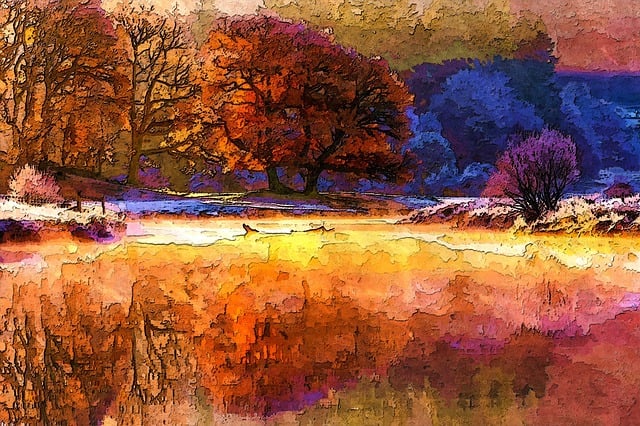 Free autumn reflection tree illustration
