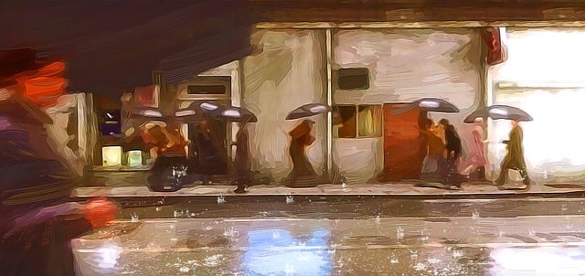 Free late afternoon in the rain-1982 rain city illustration