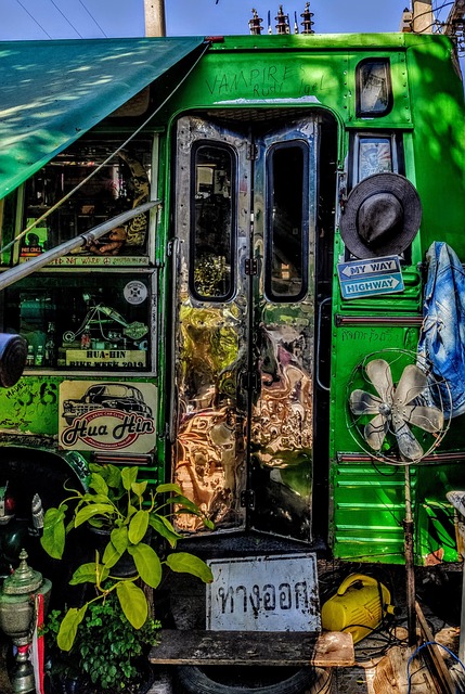 Wohnwagen, Grün, Ventilator, Hut, Tür