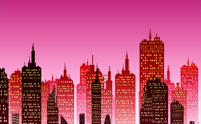 Free city skyline sunset illustration