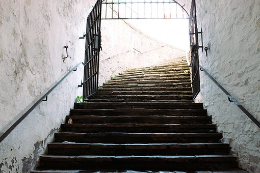 Tor, Treppe, Mauer, Alt, Burg, Sonne