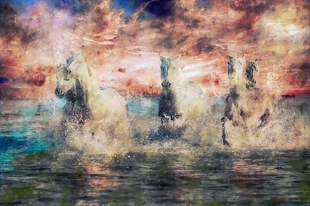 Free beach sunset horses illustration