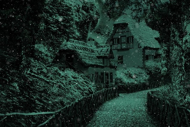 Free winter snow cottage illustration