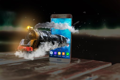 Zug, 3D, Telefon, Rauch, Eilen
