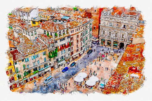 Piazza Delle Erbe, Verona, Italy, Aerial
