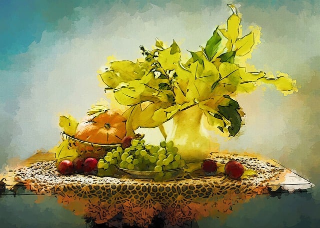 Stillleben, Blumen, Früchte, Natur