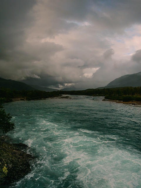 Noruega, Lago, Nuvens, Rio, Natureza
