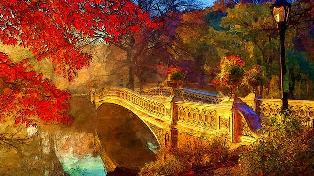 Free autumn bridge old illustration